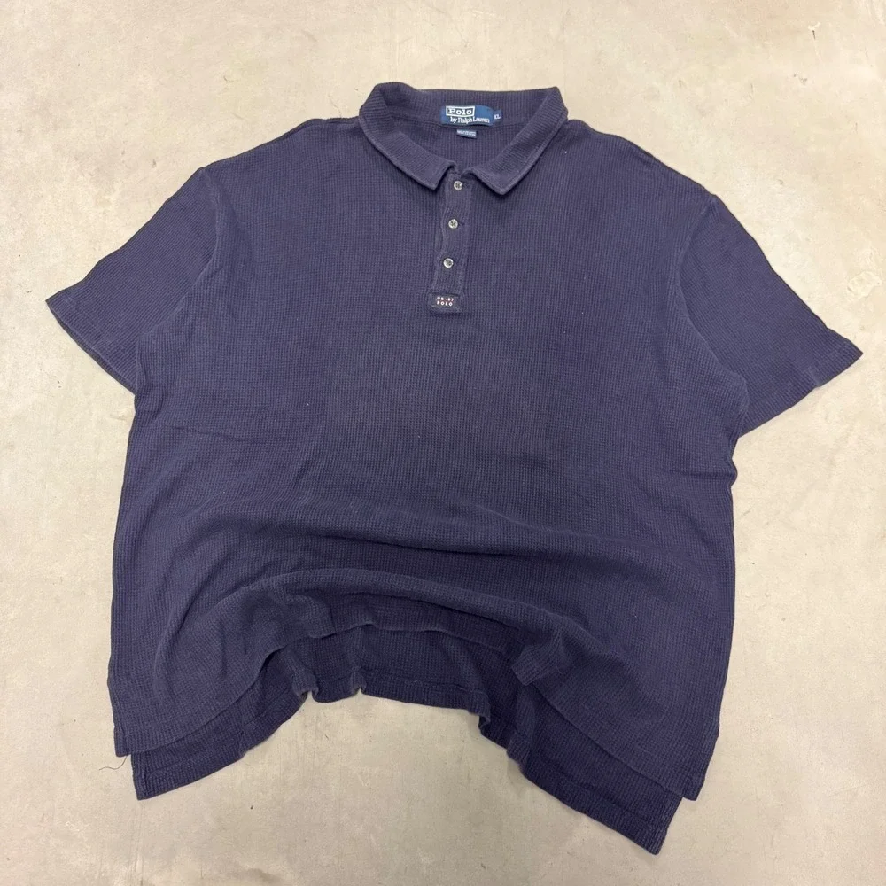 Polo Ralph Lauren Mens XL Navy Blue Waffle Knit Thermal Short Sleeve Polo Shirt